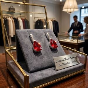 Crimson Drop Earrings — Red Teardrop Crystal Dangle